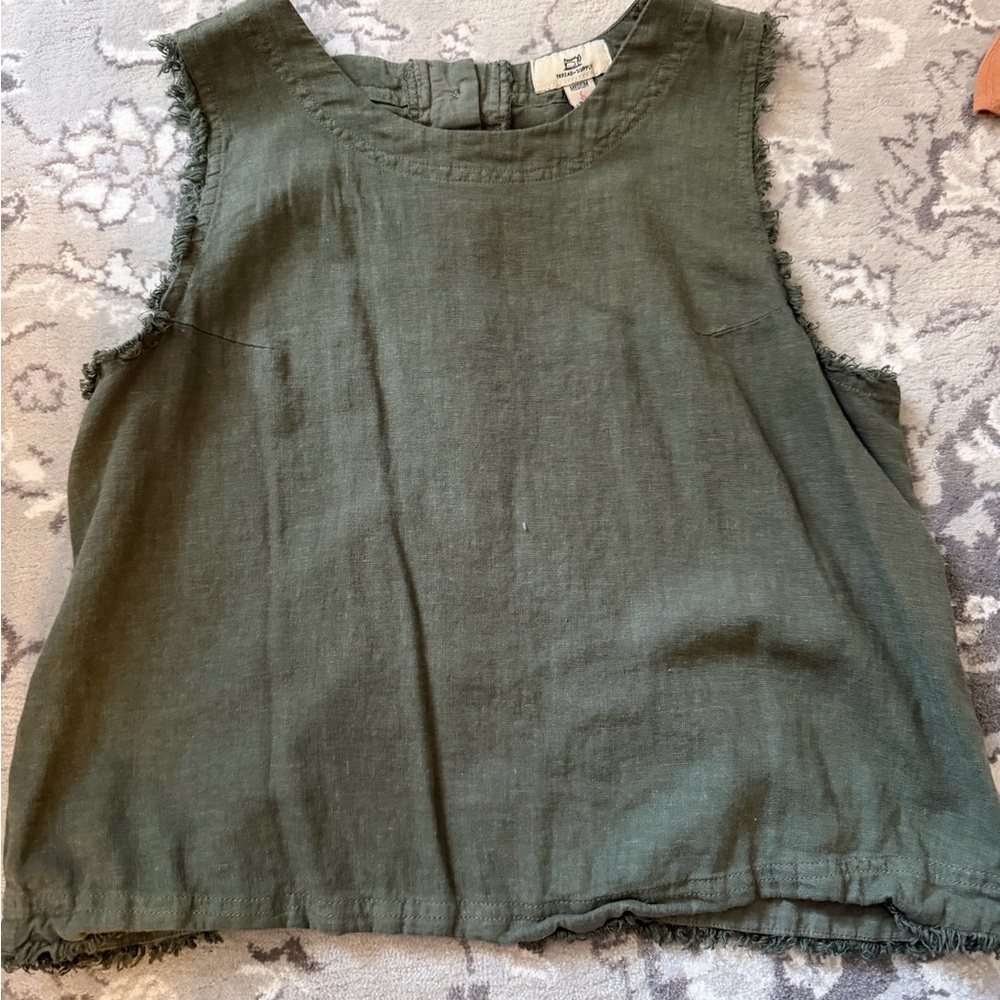 Thread & Supply Olive Green Sleeveless Linen Tank Top